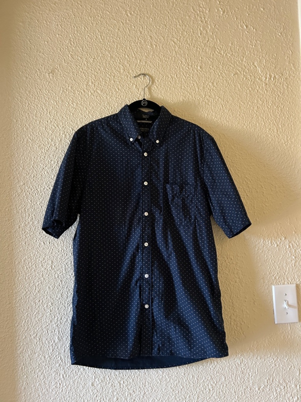 Nordstrom Navy Short-Sleeve Button-Down with Micro Dot